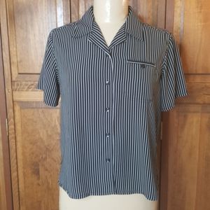 Laura Scott Black Button Up  Striped Blouse, Sz 8P